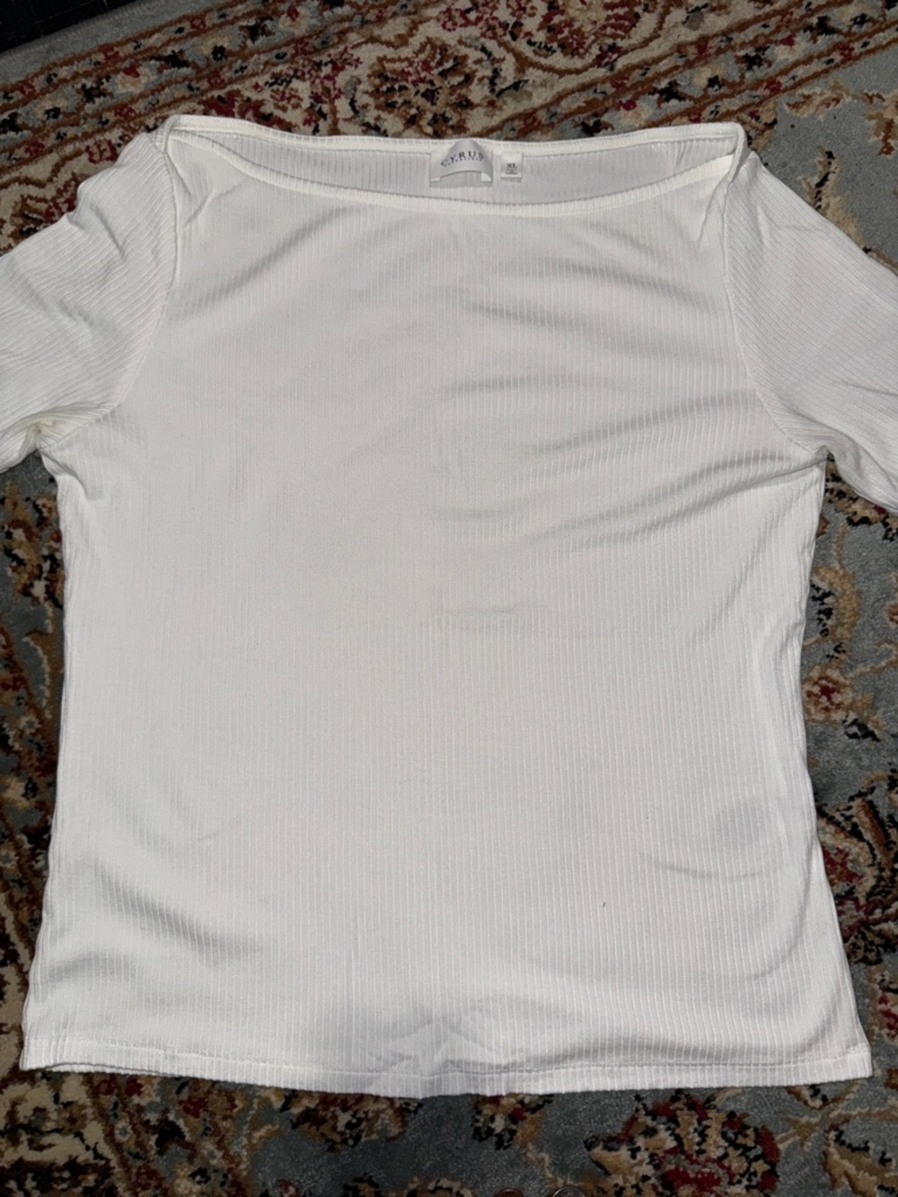 White Ribbed Boat Neck Short Sleeve Top